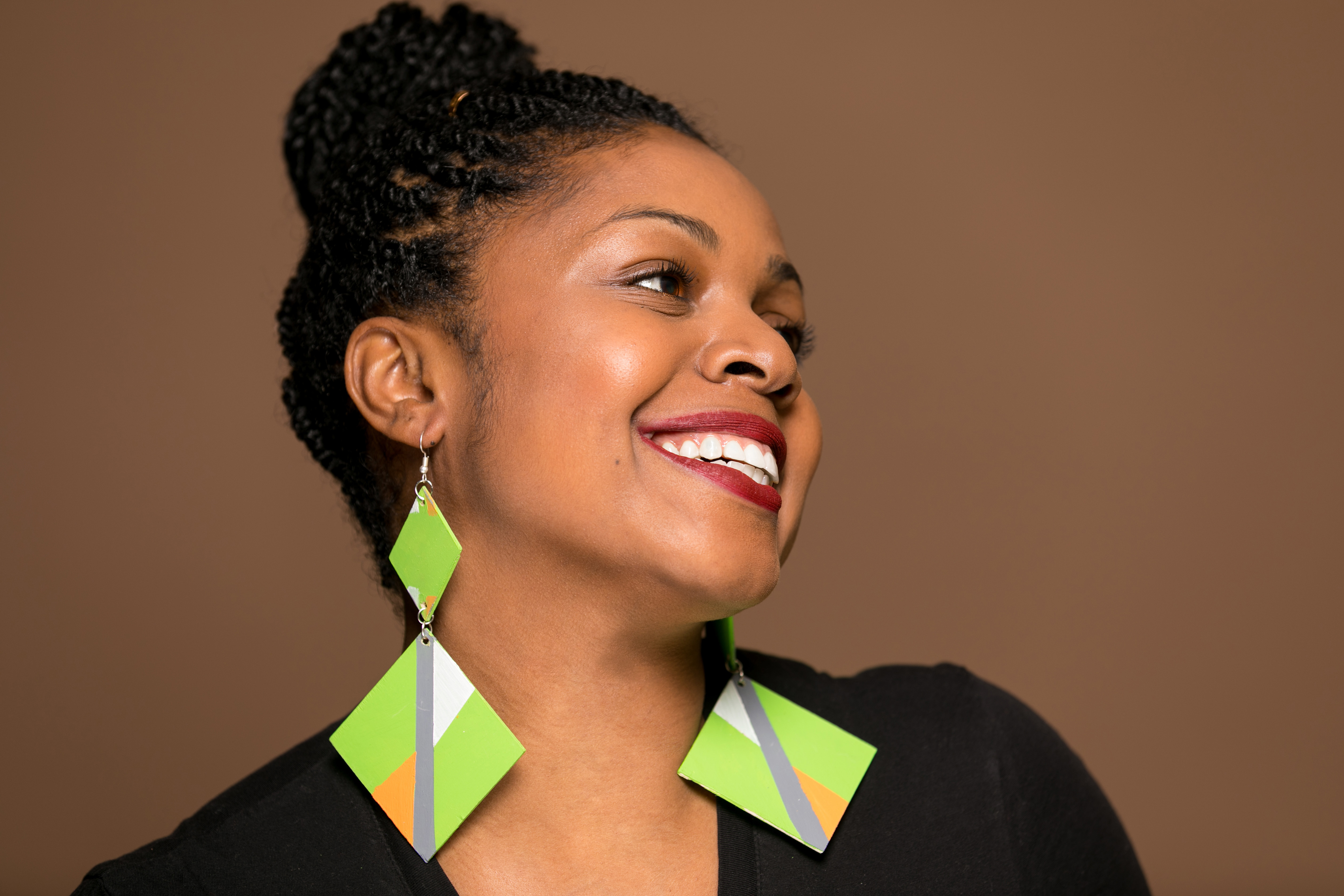 Model wearing earrings